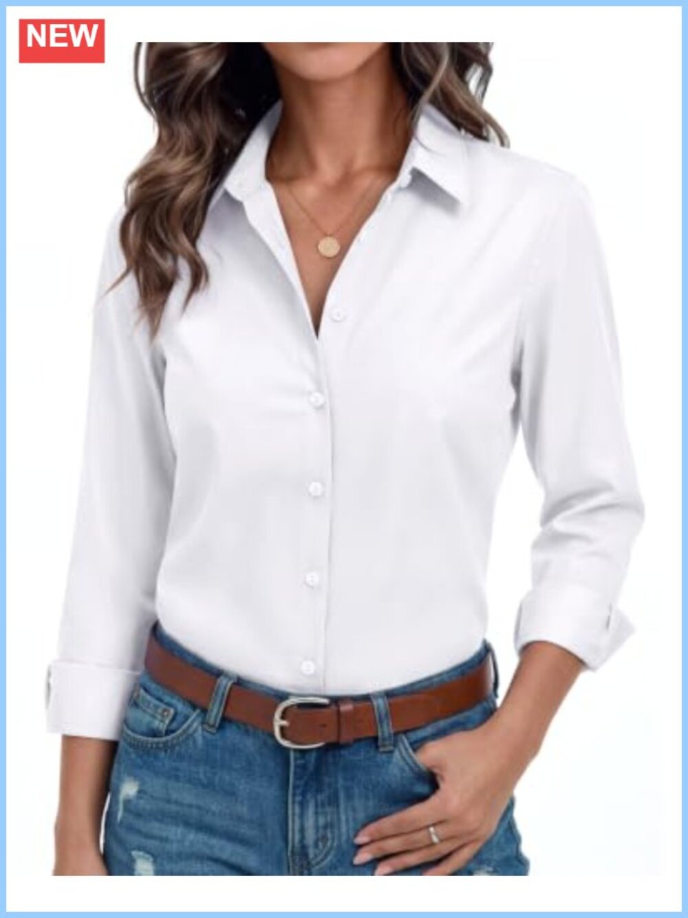 Women's Wrinkle-Free Button Down Shirt, Long Sleeve Business Dress Shirt